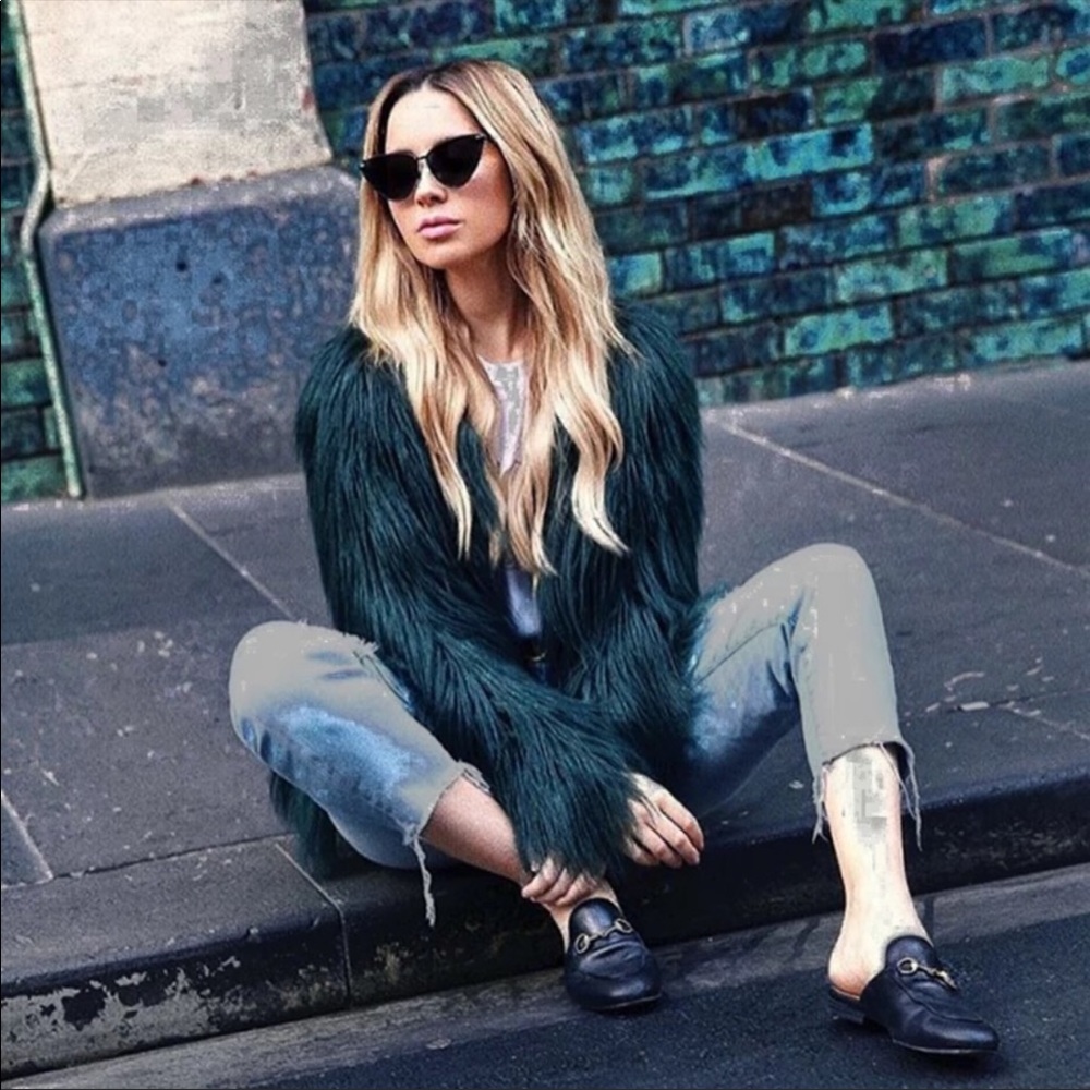 Emerald Shaggy Faux Fur Coat